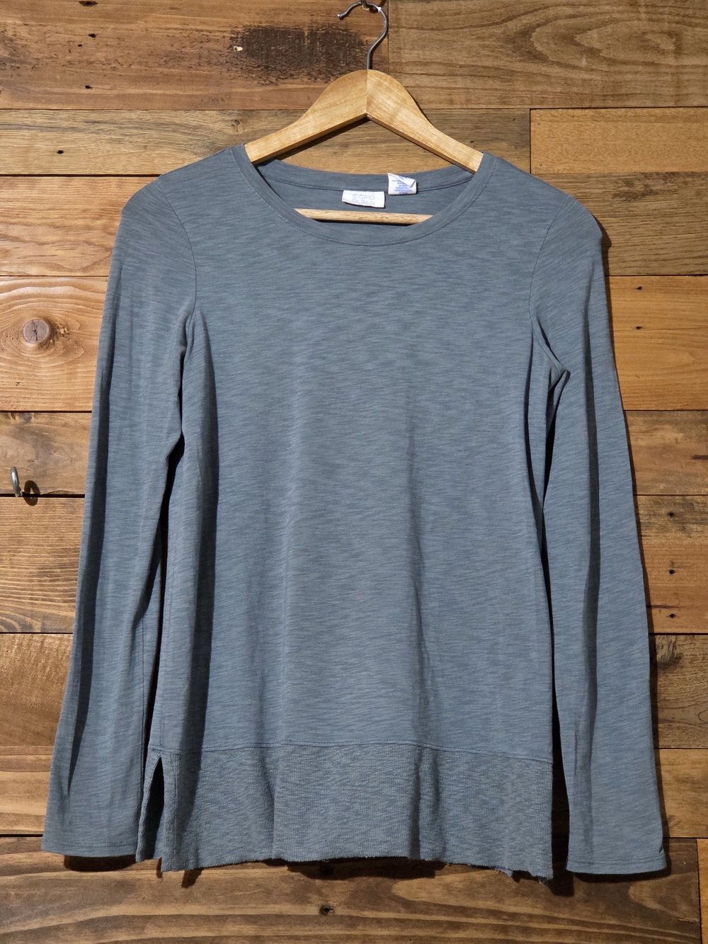 Sigrid Olsen XS Modal Blend Slub Knit Long Sleeve Top Side Slit Blue Gray